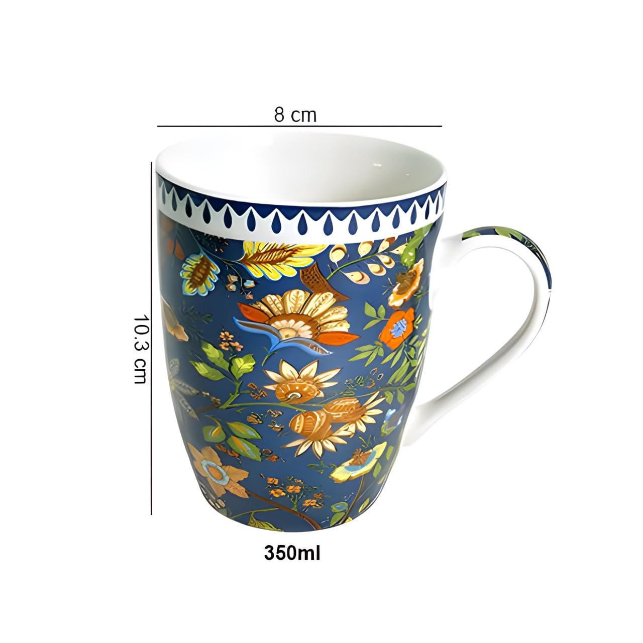 Lemon Tree Dark Blue Ceramic Mug Set – 2-Piece 360 ML Porcelain Tea & Coffee Cups with Stylish Prints