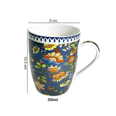 Lemon Tree Dark Blue Ceramic Mug Set – 4-Piece 360 ML Fine Porcelain Tea & Coffee Mugs with Elegant Prints