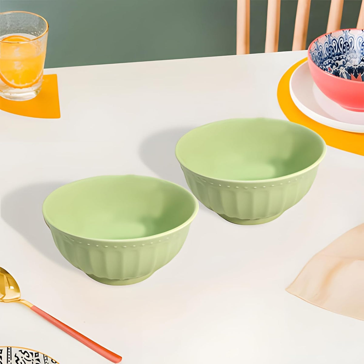 Lemon Tree Green 6-Inch Ceramic Serving Bowl Set – Elegant & Durable Dinnerware (Set of 2)