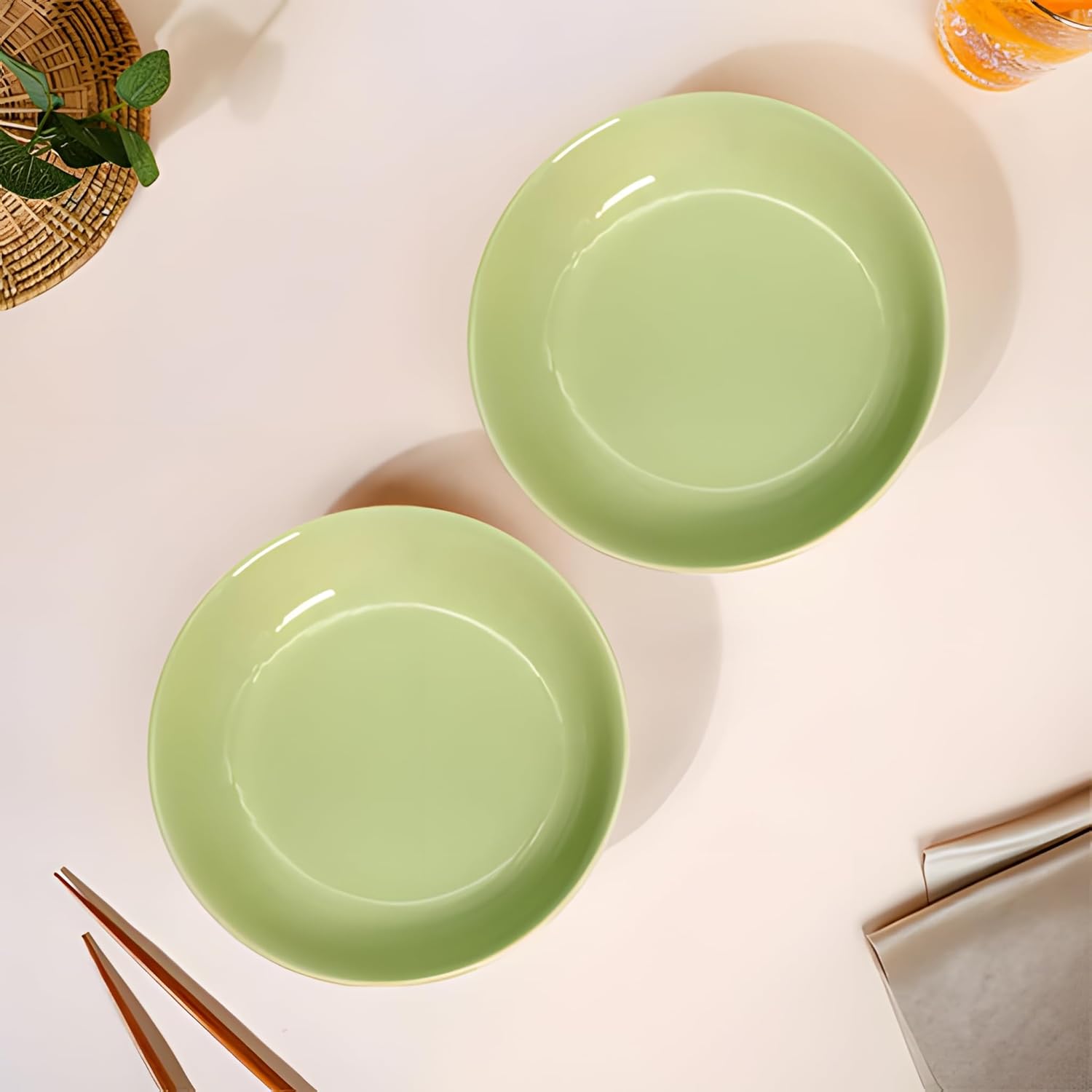 Lemon Tree Green 7-Inch Deep Dish Set – Stylish 2-Piece Ceramic Plates for Pasta, Salads & Snacks
