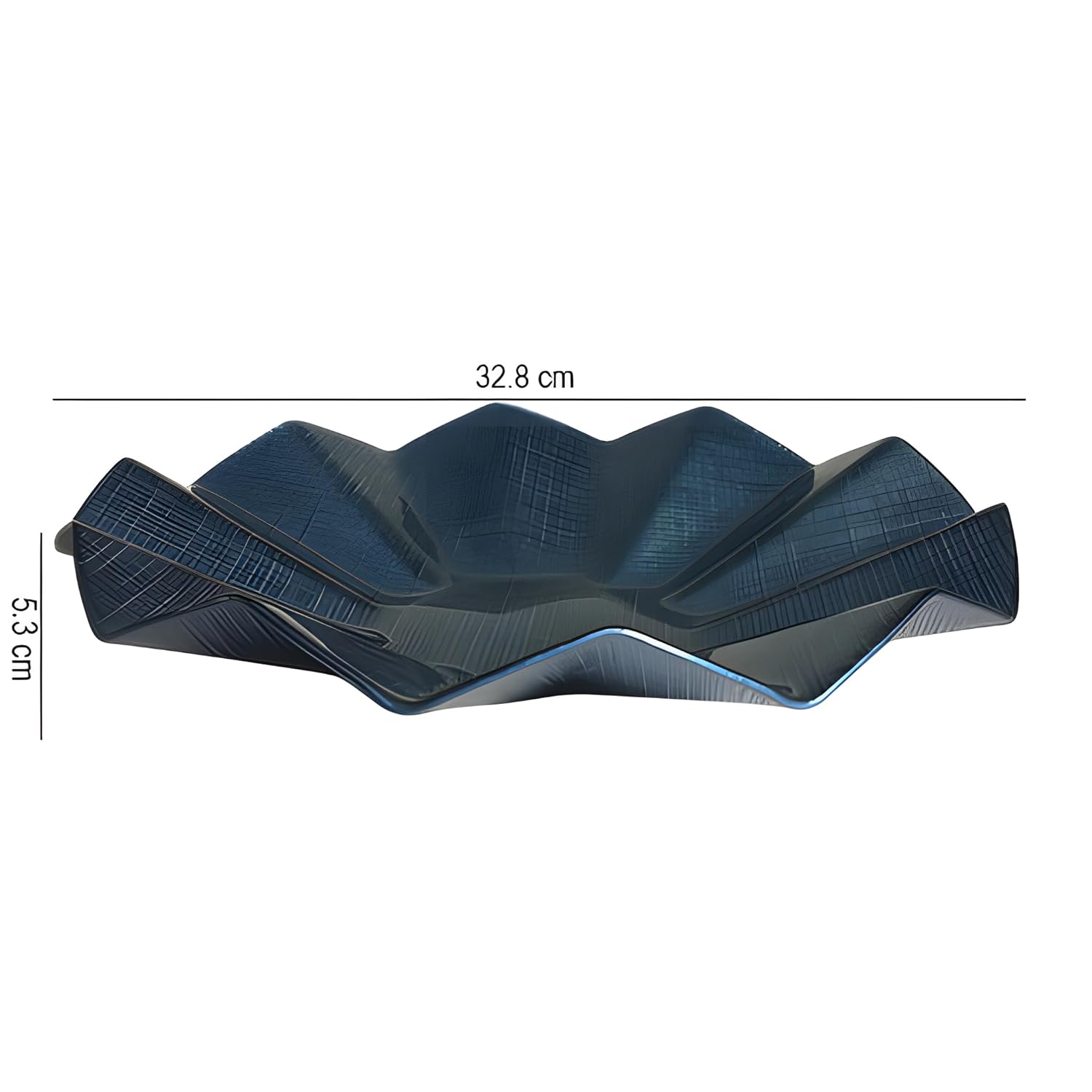 Lemon Tree Blue Glass Deep Round Platter with Wavy Rim | Stylish Textured Serving Dish