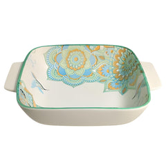 Lemon Tree Blue Ceramic Matte Finish Square Deep Dish Platter with Double Handles – Elegant & Functional Serveware
