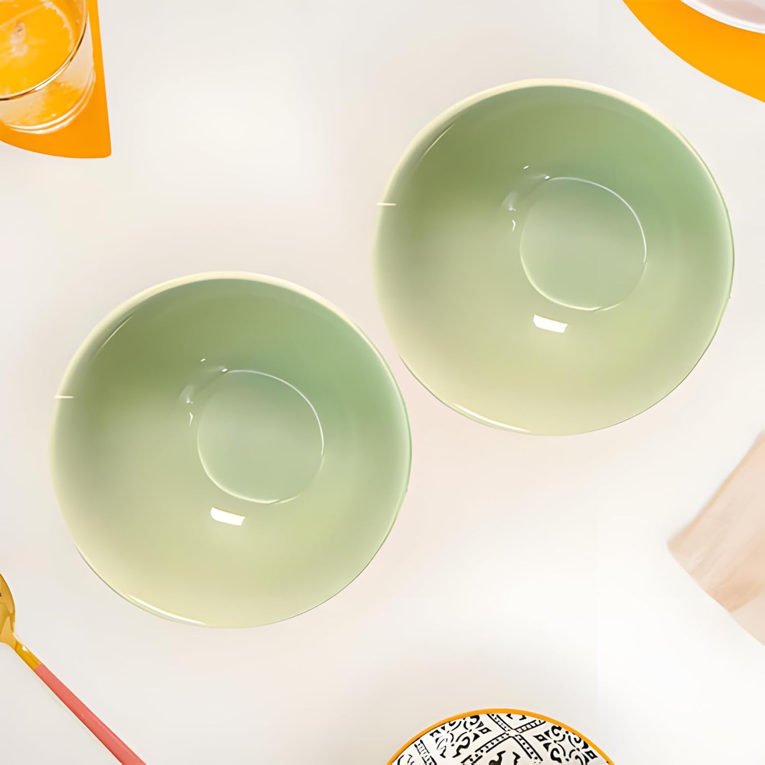 Lemon Tree Green 6-Inch Ceramic Serving Bowl Set – Elegant & Durable Dinnerware (Set of 2)