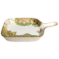 Lemon Tree Green Ceramic Matte Finish Square Platter with Handle – Elegant & Versatile Serveware