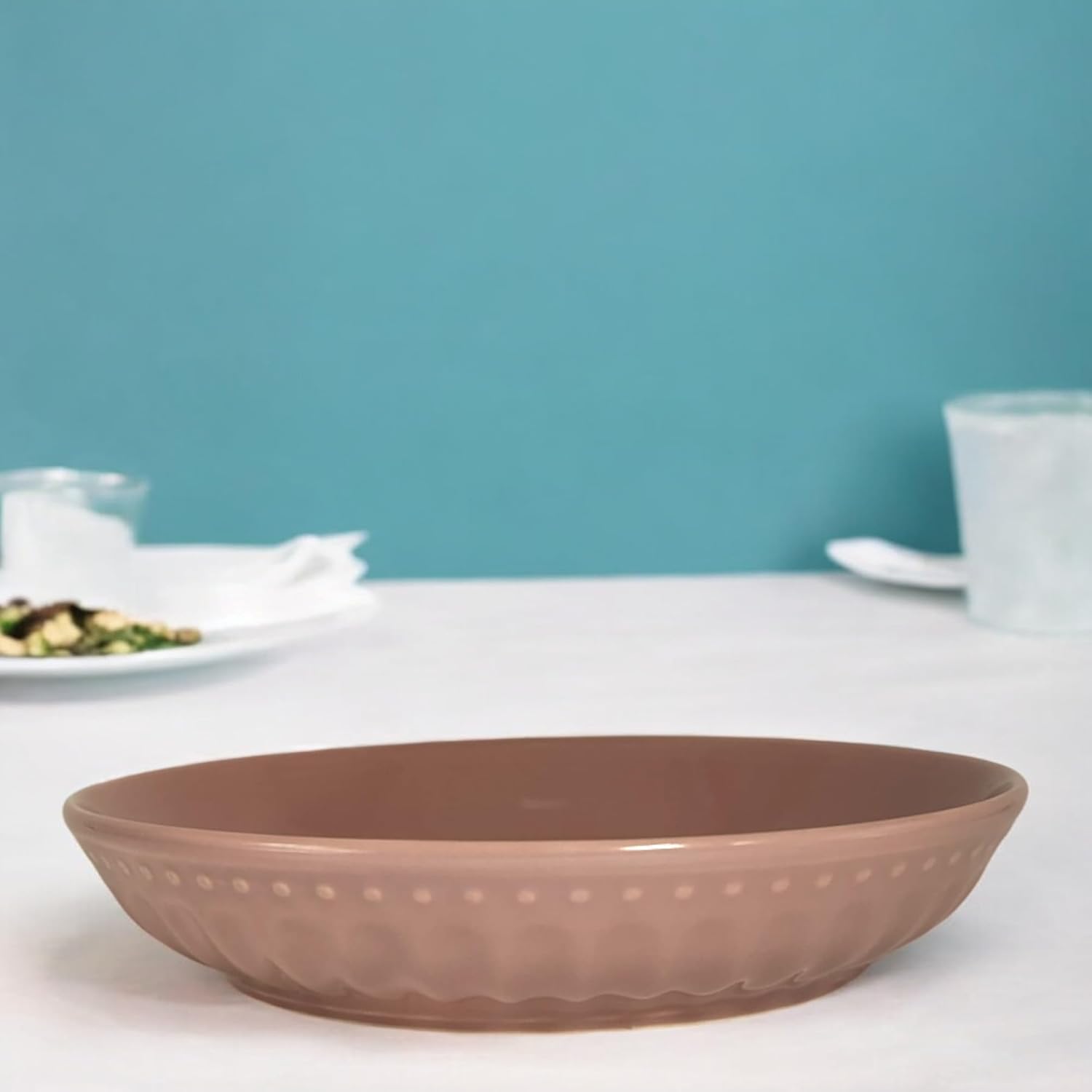 Lemon Tree Pink 8-Inch Deep Round Ceramic Plate – Elegant Serveware for Pasta, Salads & Snacks