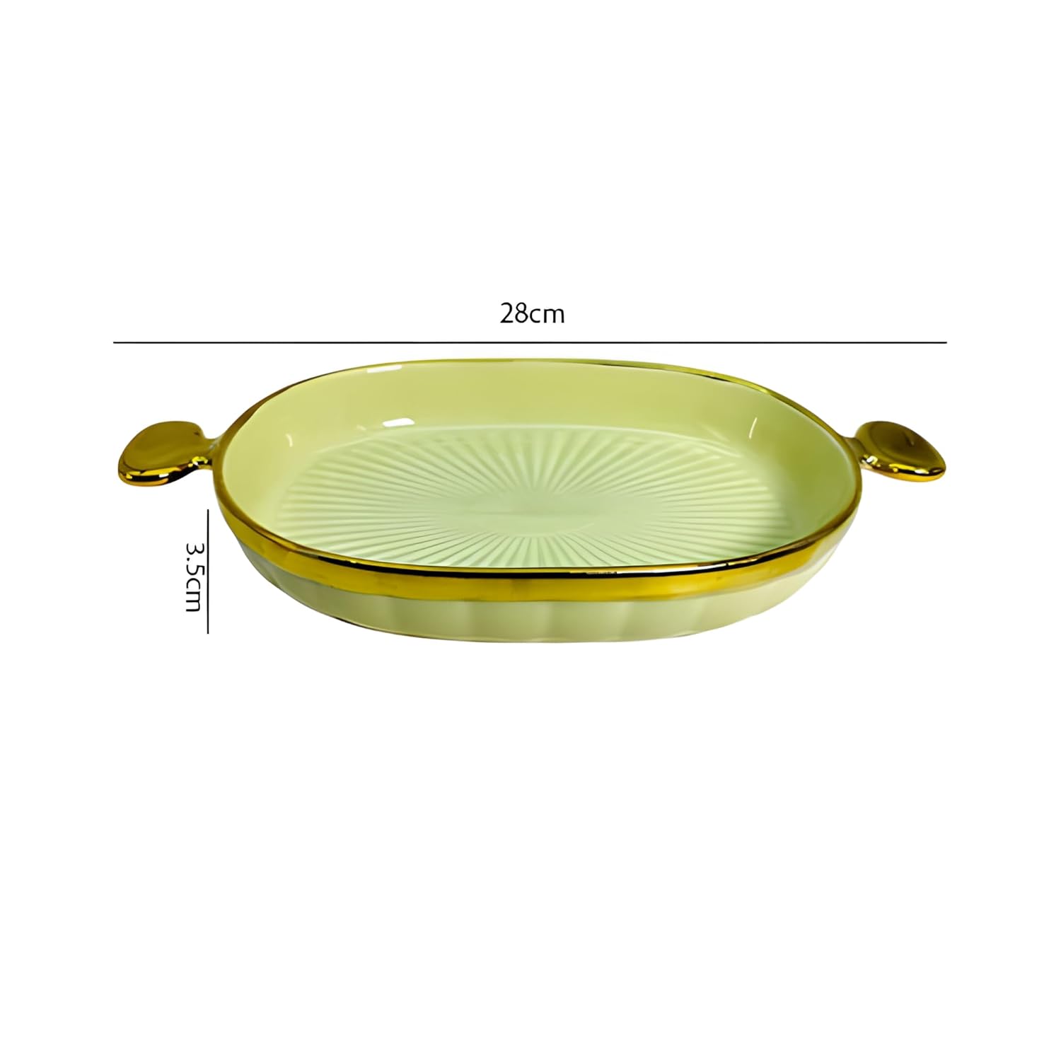 Green Ceramic Oval Deep Platter with Golden Rim & Handles – Stylish Serving Dish for Snacks & More (28x15.5 cm)