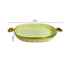 Green Ceramic Oval Deep Platter with Golden Rim & Handles – Stylish Serving Dish for Snacks & More (28x15.5 cm)