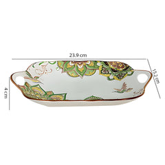 Lemon Tree Green Ceramic Matte Finish Rectangular Platter with Dual Ear Handles – Elegant & Functional Serveware