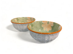 Lemon Tree 2-Piece Green Floral Ceramic Dip & Nut Bowl Set – 4-Inch, Microwave & Dishwasher Safe
