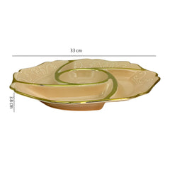 Peach Round Ceramic Partition Platter with Gold Rim – Stylish Chip & Dip Tray for Snacks & Desserts