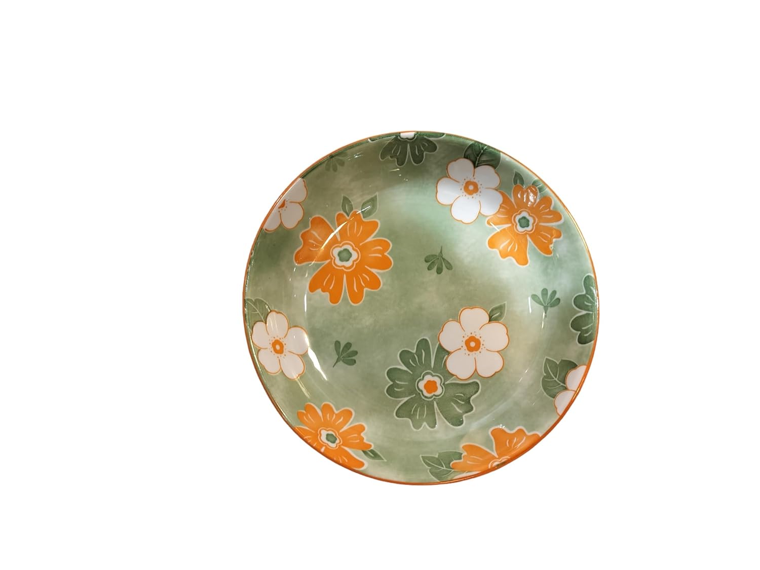 Lemon Tree Green Ceramic Pasta Plate – 20cm Deep Round Dish for Pasta, Salad & Soup | Floral Print, Dishwasher Safe