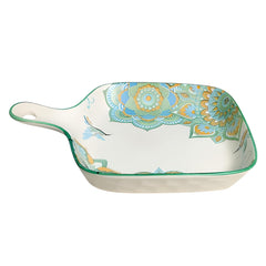 Lemon Tree Blue Ceramic Matte Finish Square Platter with Handle – Stylish & Functional Serveware