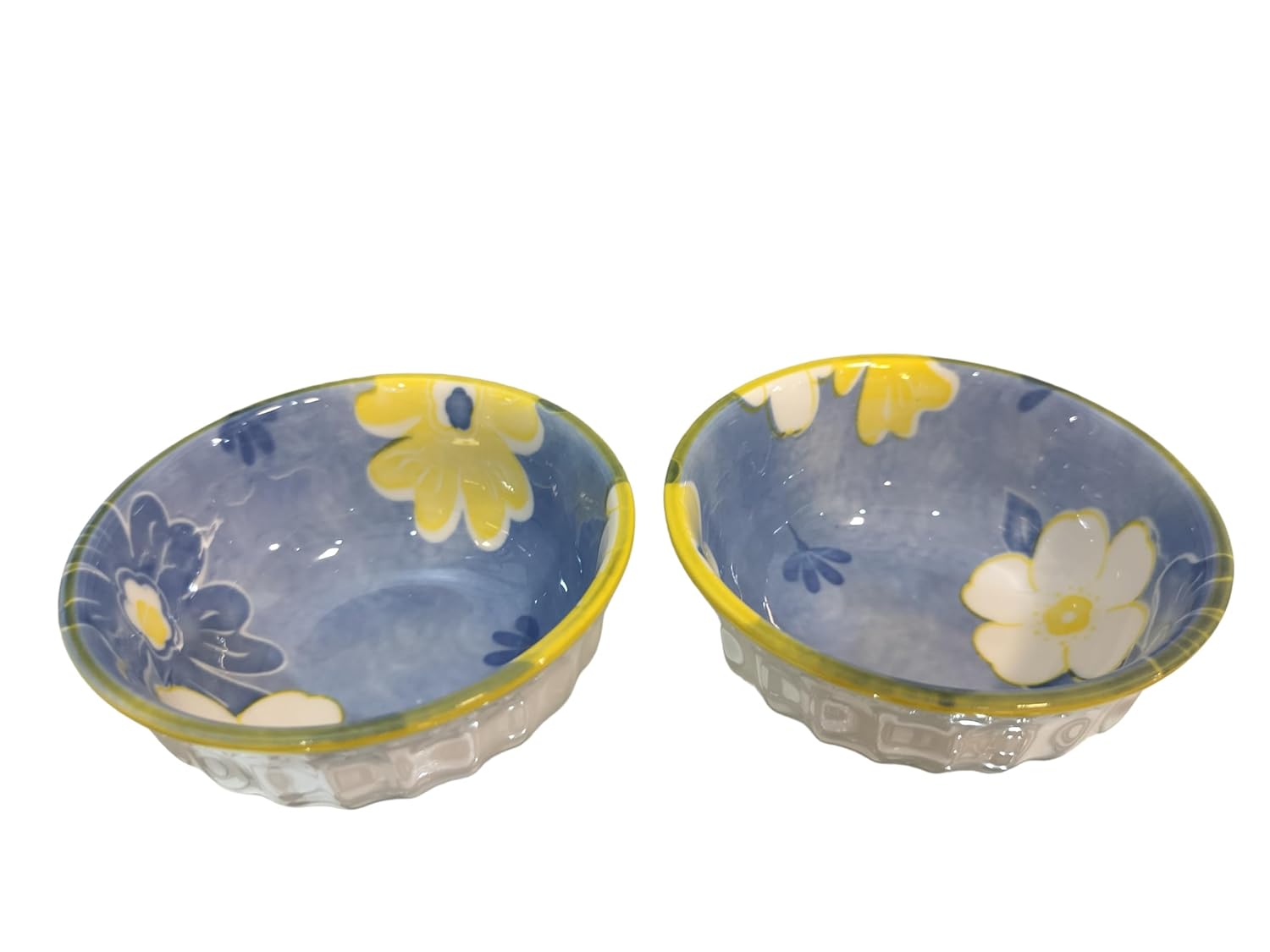 Lemon Tree 2-Piece Blue Floral Ceramic Dip & Nut Bowl Set – 4-Inch, Microwave & Dishwasher Safe