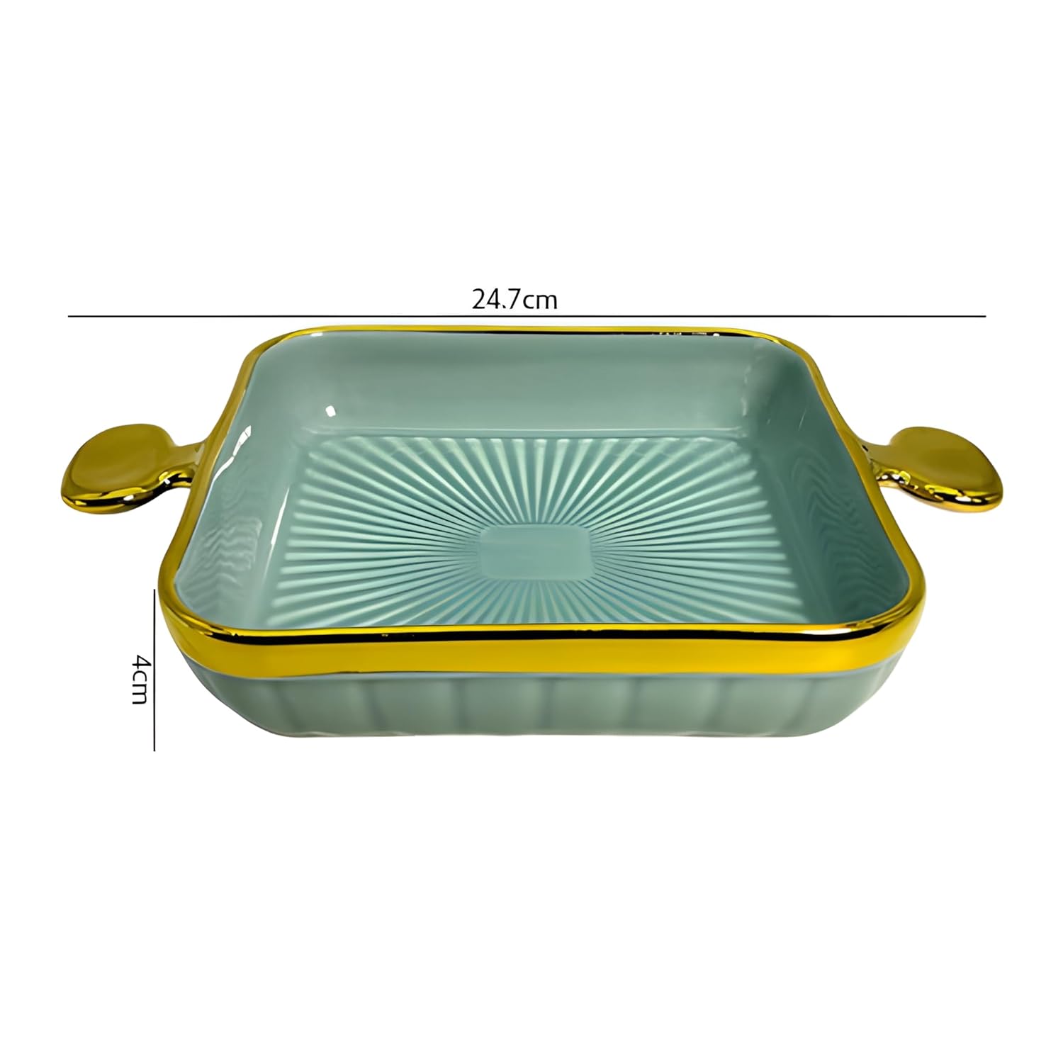LEMON TREE Blue HH0902 Square Ceramic Snack Platter with Gold Rim & Handles | Stylish Deep Serving Dish| 24 cm
