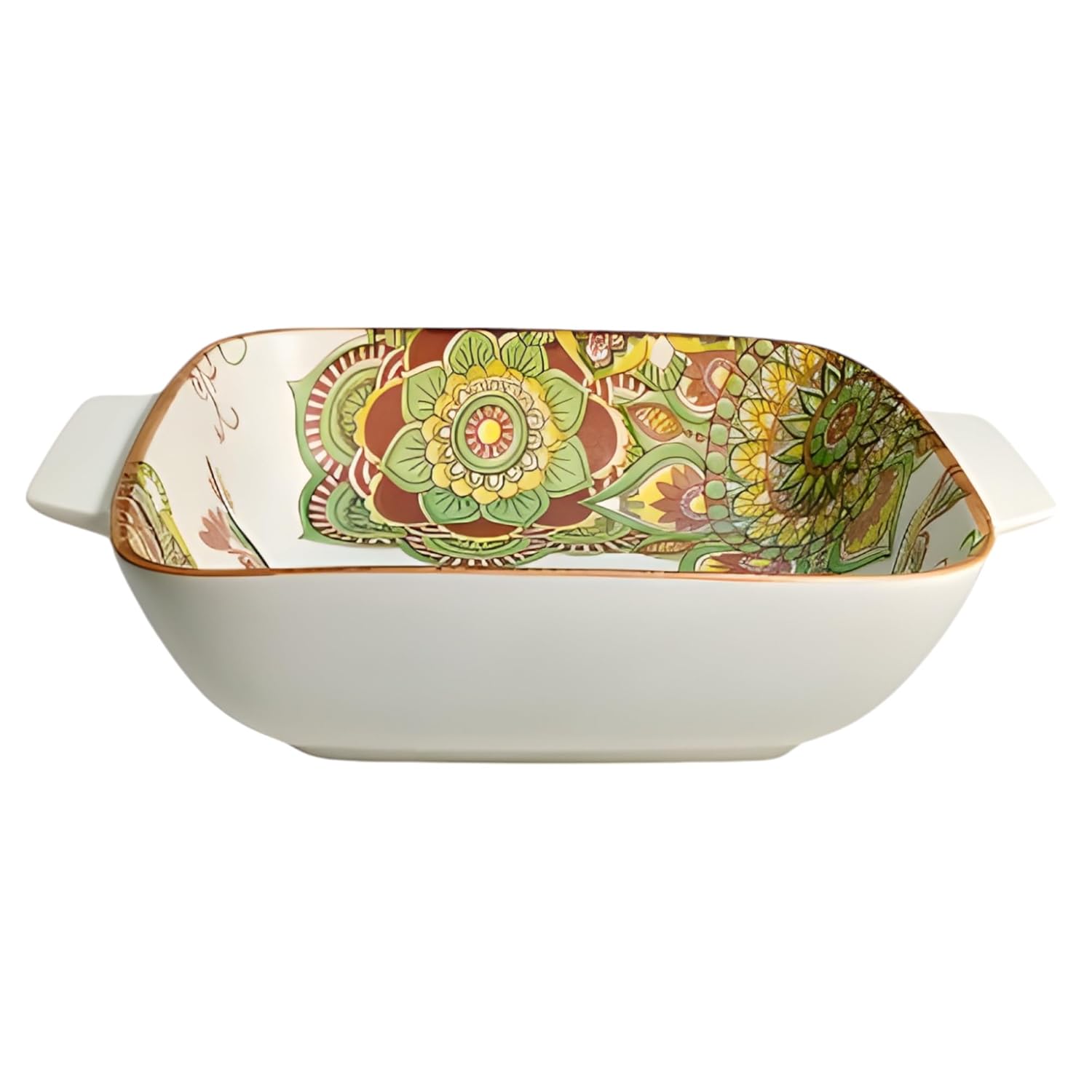 Lemon Tree Green Ceramic Matte Finish Square Deep Dish Platter with Double Handles – Stylish & Versatile Serveware