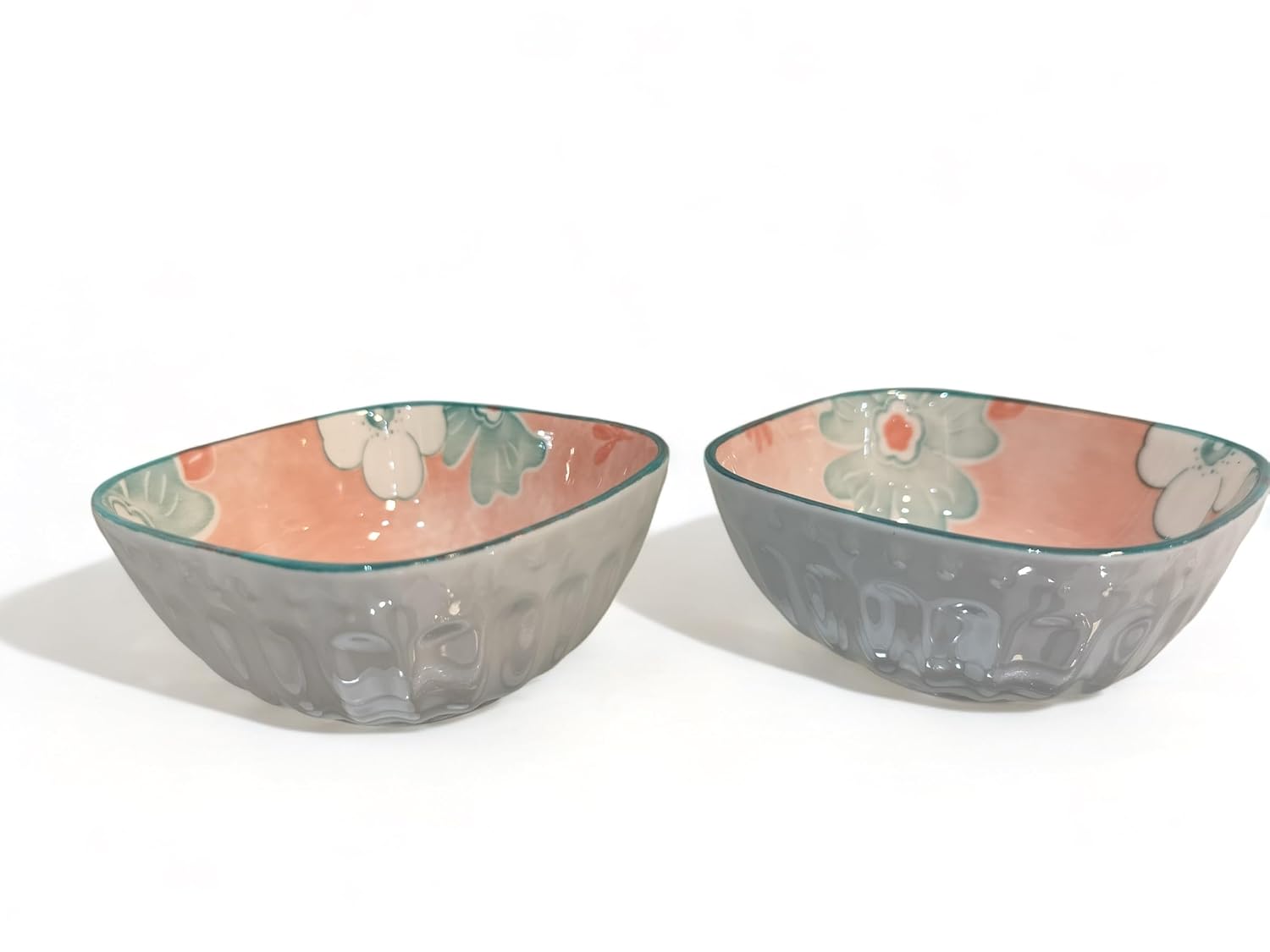 Lemon Tree Pink Ceramic Bowl Set – 2 Pc Small Square Serving Bowls for Dips, Nuts & Desserts – Microwave & Dishwasher Safe