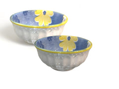Lemon Tree 2-Piece Blue Floral Ceramic Dip & Nut Bowl Set – 4-Inch, Microwave & Dishwasher Safe