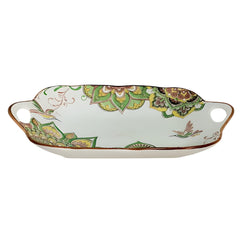 Lemon Tree Green Ceramic Matte Finish Rectangular Platter with Dual Ear Handles – Elegant & Functional Serveware