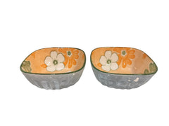 Lemon Tree Orange Ceramic Bowl Set – 2 Pc Small Square Serving Bowls for Dips, Nuts & Desserts – Microwave & Dishwasher Safe