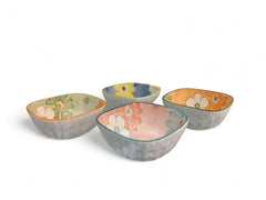 Lemon Tree Multicolor 4-Piece Ceramic Bowl Set – 175ML Each, Small Square Serving Bowls for Dips, Snacks & Desserts – Microwave & Dishwasher Safe