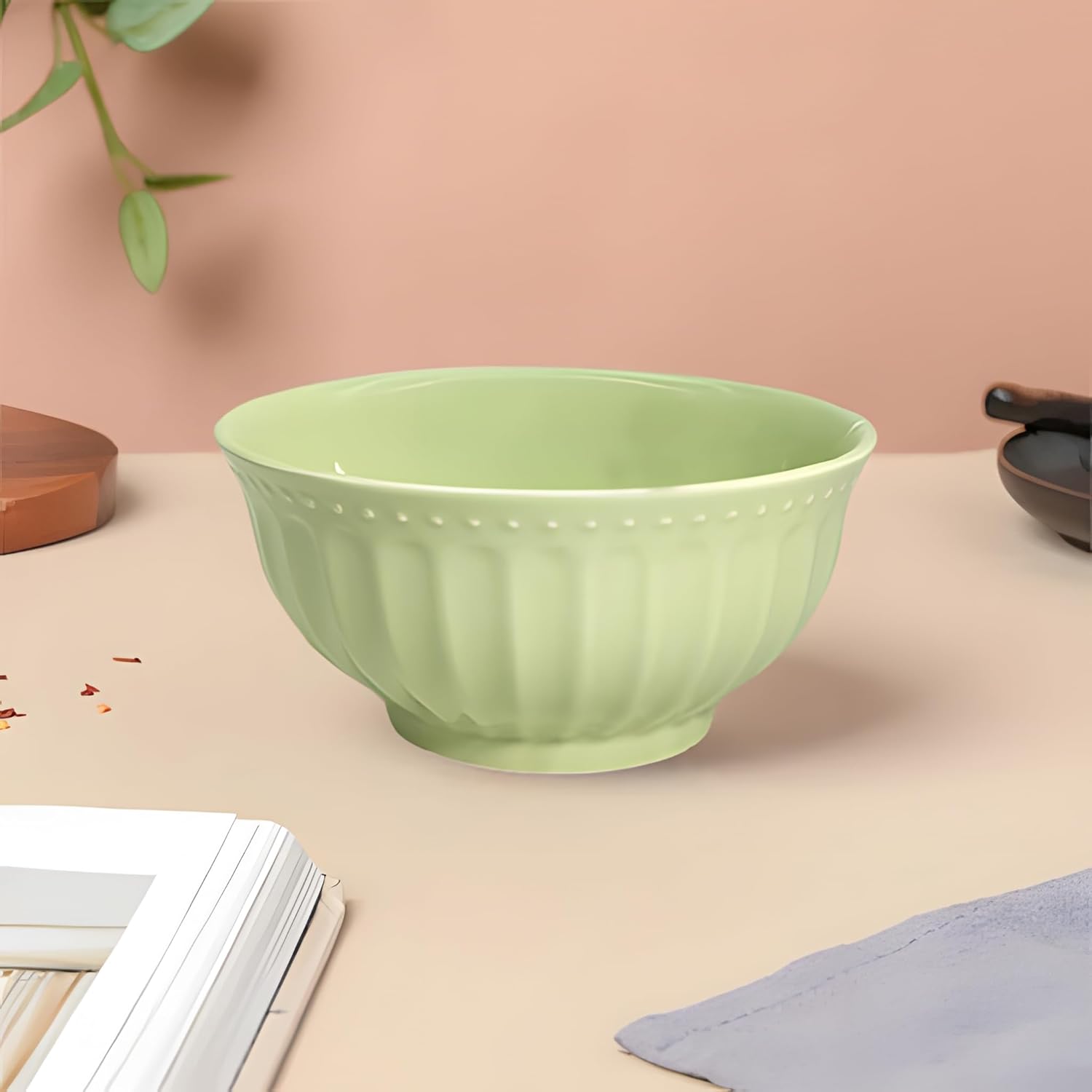 Lemon Tree Green 6-Inch Ceramic Serving Bowl Set – Elegant & Durable Dinnerware (Set of 2)