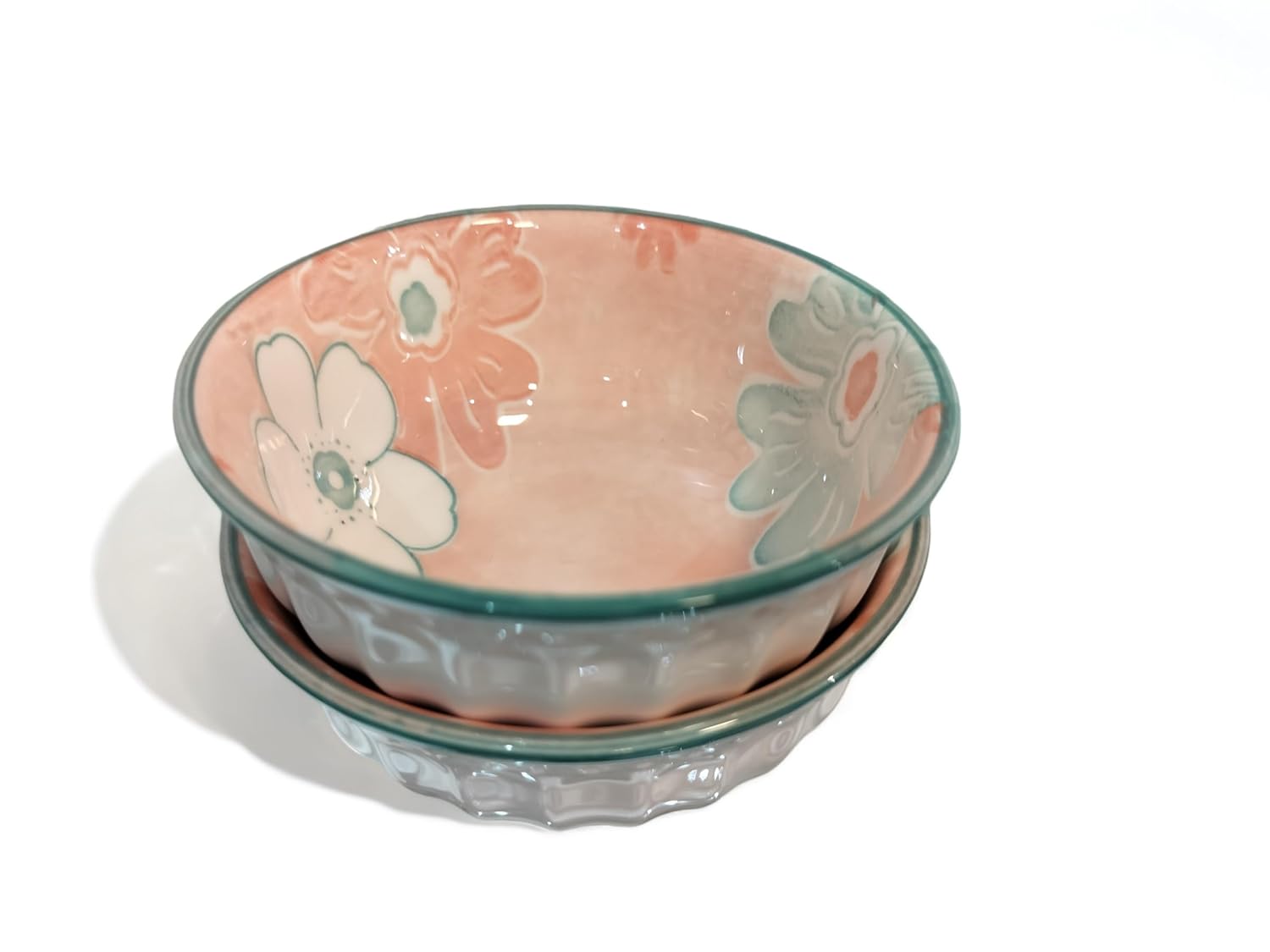 Lemon Tree 2-Piece Pink Floral Ceramic Dip & Nut Bowl Set – 4-Inch, Microwave & Dishwasher Safe