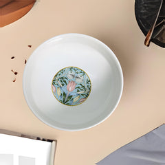Elegant Blue Floral Porcelain Snack Bowls with Gold Rim - Set of 2