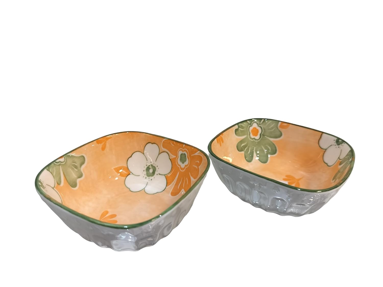 Lemon Tree Orange Ceramic Bowl Set – 2 Pc Small Square Serving Bowls for Dips, Nuts & Desserts – Microwave & Dishwasher Safe