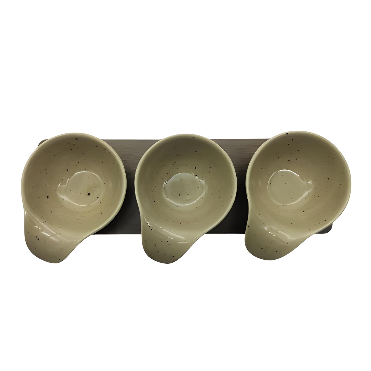 Lemon Tree Beige – Elegant 3-Bowl Ceramic Serving Set with Bamboo Base Tray for Snacks, Dips & Condiments