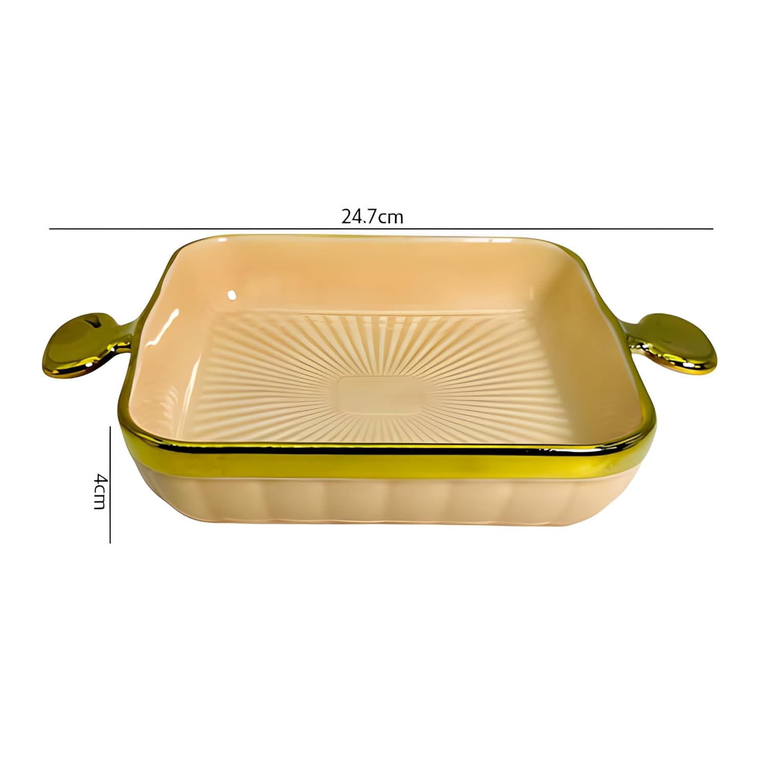 Lemon Tree Peach HH0902 Square Ceramic Deep Snack Platter | Elegant Serveware with Golden Rim & Handles | 24 cm