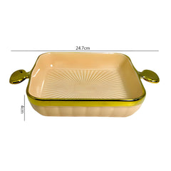 Lemon Tree Peach HH0902 Square Ceramic Deep Snack Platter | Elegant Serveware with Golden Rim & Handles | 24 cm