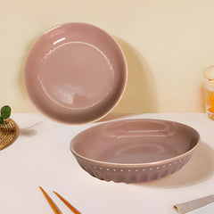 Lemon Tree Pink 7-Inch Deep Dish Set – Elegant 2-Piece Ceramic Plates for Salads, Pasta & Snacks