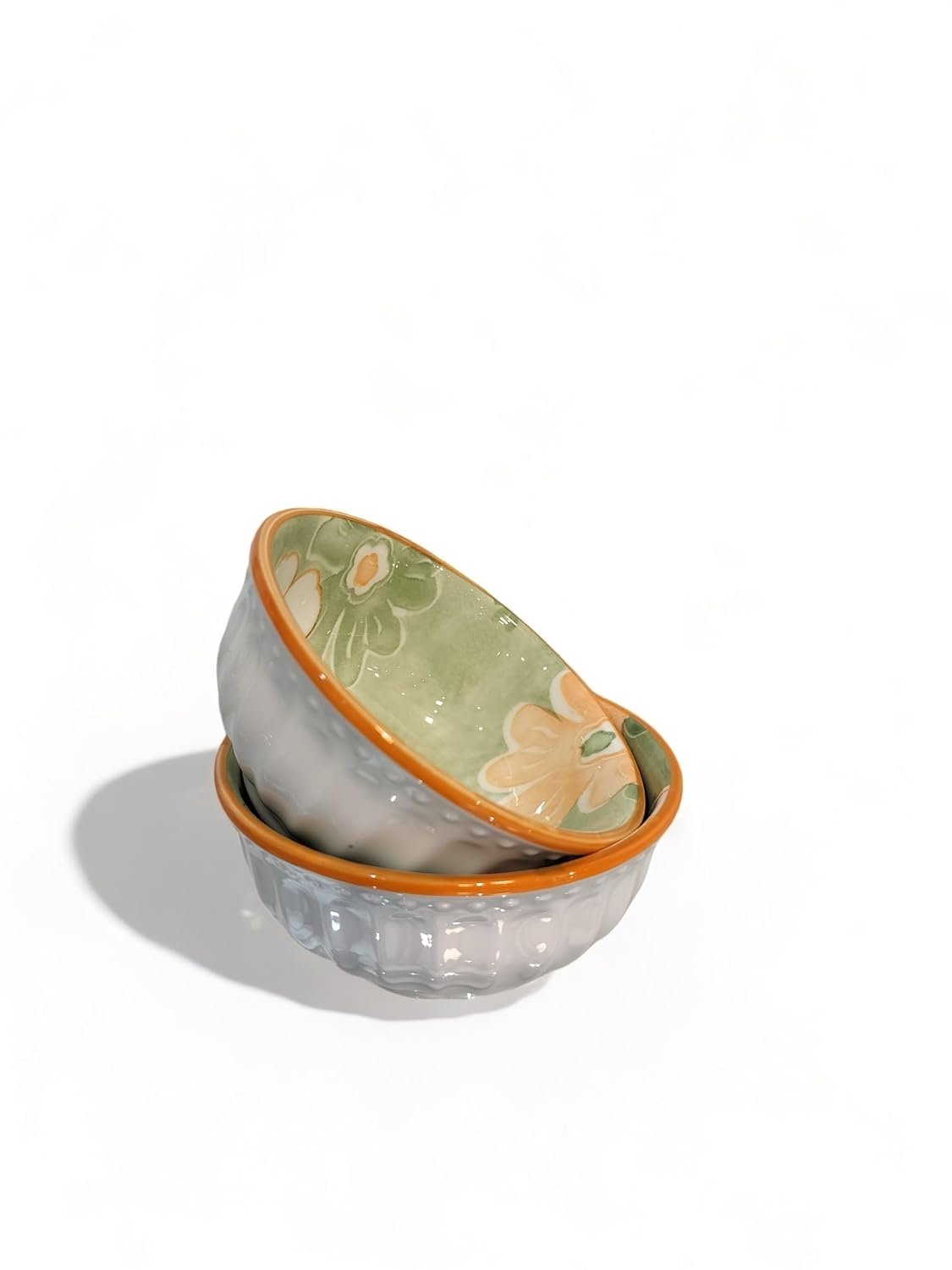 Lemon Tree 2-Piece Green Floral Ceramic Dip & Nut Bowl Set – 4-Inch, Microwave & Dishwasher Safe