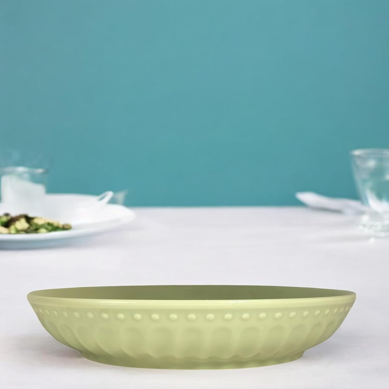 Lemon Tree Green 8-Inch Deep Round Ceramic Plate – Stylish Serveware for Pasta, Salads & Snacks