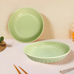 Lemon Tree Green 7-Inch Deep Dish Set – Stylish 2-Piece Ceramic Plates for Pasta, Salads & Snacks