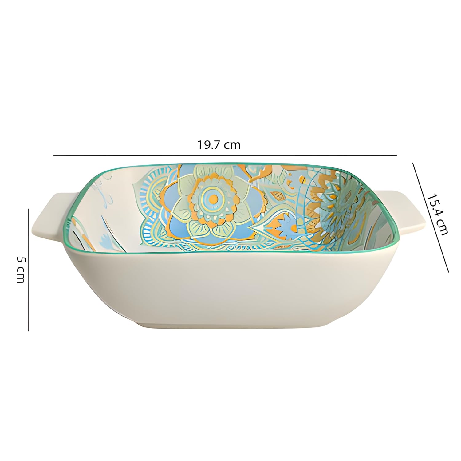 Lemon Tree Blue Ceramic Matte Finish Square Deep Dish Platter with Double Handles – Elegant & Functional Serveware