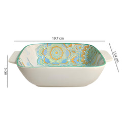 Lemon Tree Blue Ceramic Matte Finish Square Deep Dish Platter with Double Handles – Elegant & Functional Serveware