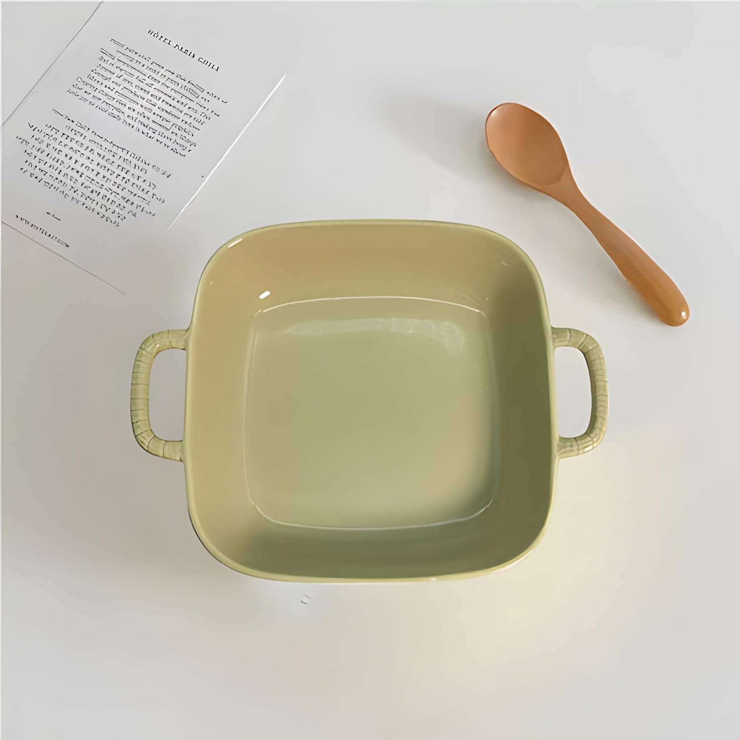 Lemon Tree Beige Square Ceramic Deep Dish Platter with Handles – Elegant Serveware for Snacks & Meals