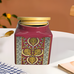 Lemon Tree Pink Ceramic Jar – 1000ml | Airtight Wooden Lid Storage Container | Perfect for Tea, Coffee, Sugar & Dry Snacks