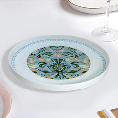 Light Blue Floral Quarter Plate with Pink Accents