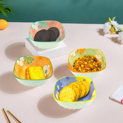 Lemon Tree Multicolor 4-Piece Ceramic Bowl Set – 175ML Each, Small Square Serving Bowls for Dips, Snacks & Desserts – Microwave & Dishwasher Safe