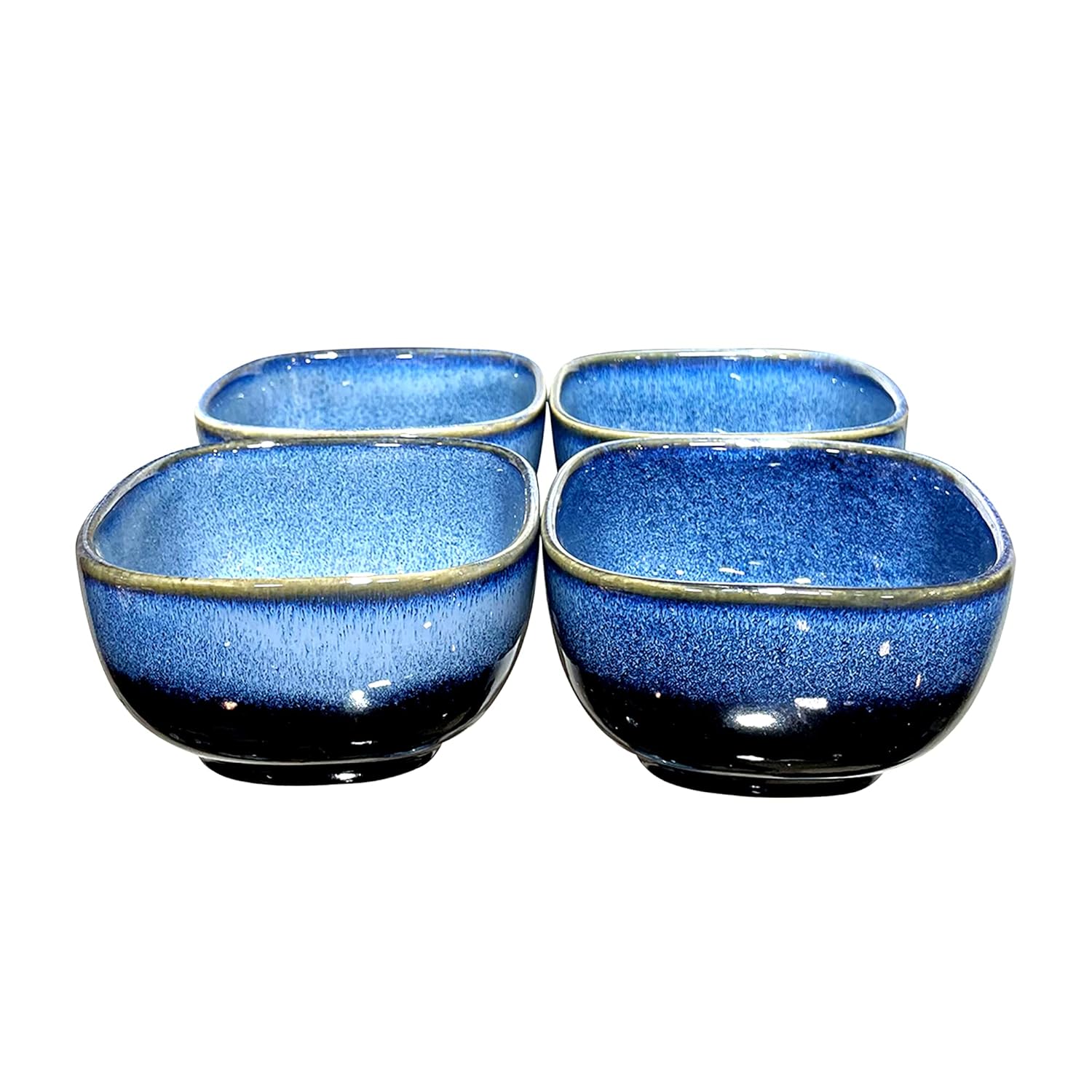 Lemon Tree Blue Ceramic Bowls Set of 4 (350ml) | Stylish & Durable Microwave-Safe Stoneware | Perfect for Snacks, Rice, Dal & More