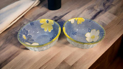 Lemon Tree 2-Piece Blue Floral Ceramic Dip & Nut Bowl Set – 4-Inch, Microwave & Dishwasher Safe