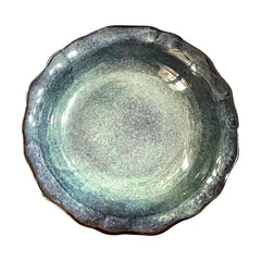 Lemon Tree Green Ceramic Serving Bowl | Premium Stoneware Wave-Shaped Bowl for Snacks & Starters | 1000ml | Microwave & Dishwasher Safe