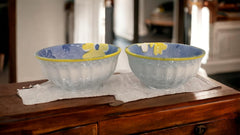 Lemon Tree 2-Piece Blue Floral Ceramic Dip & Nut Bowl Set – 4-Inch, Microwave & Dishwasher Safe