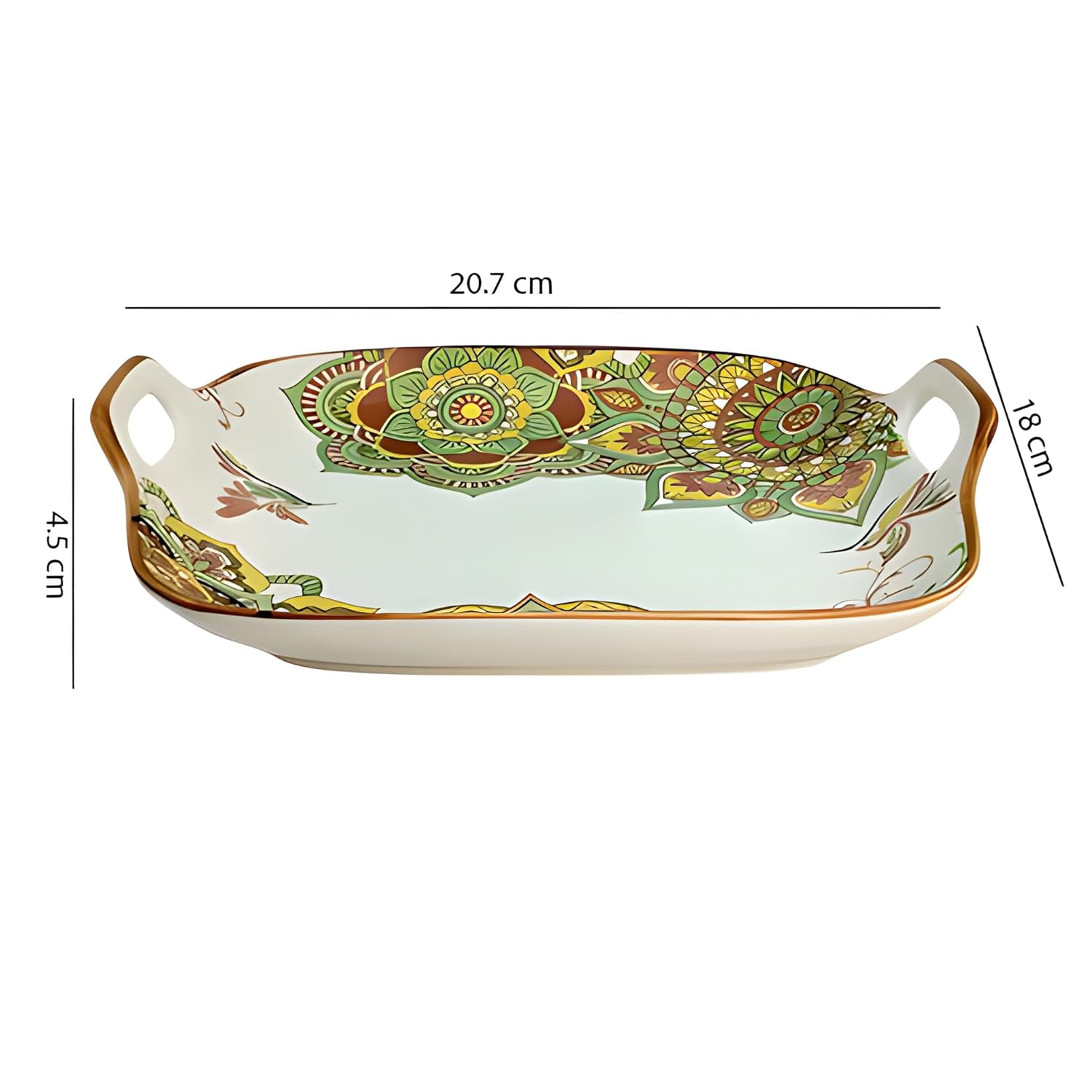 Lemon Tree Green Ceramic Matte Finish Square Platter with Double Ear Handles – Stylish & Versatile Serveware