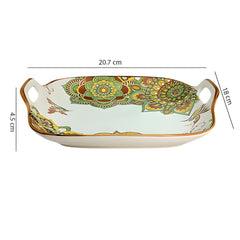 Lemon Tree Green Ceramic Matte Finish Square Platter with Double Ear Handles – Stylish & Versatile Serveware