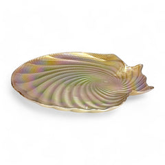 Lemon Tree 26cm Golden Pearl Finish Glass Platter | Glossy Flat Serving Plate for Dining & Gifting