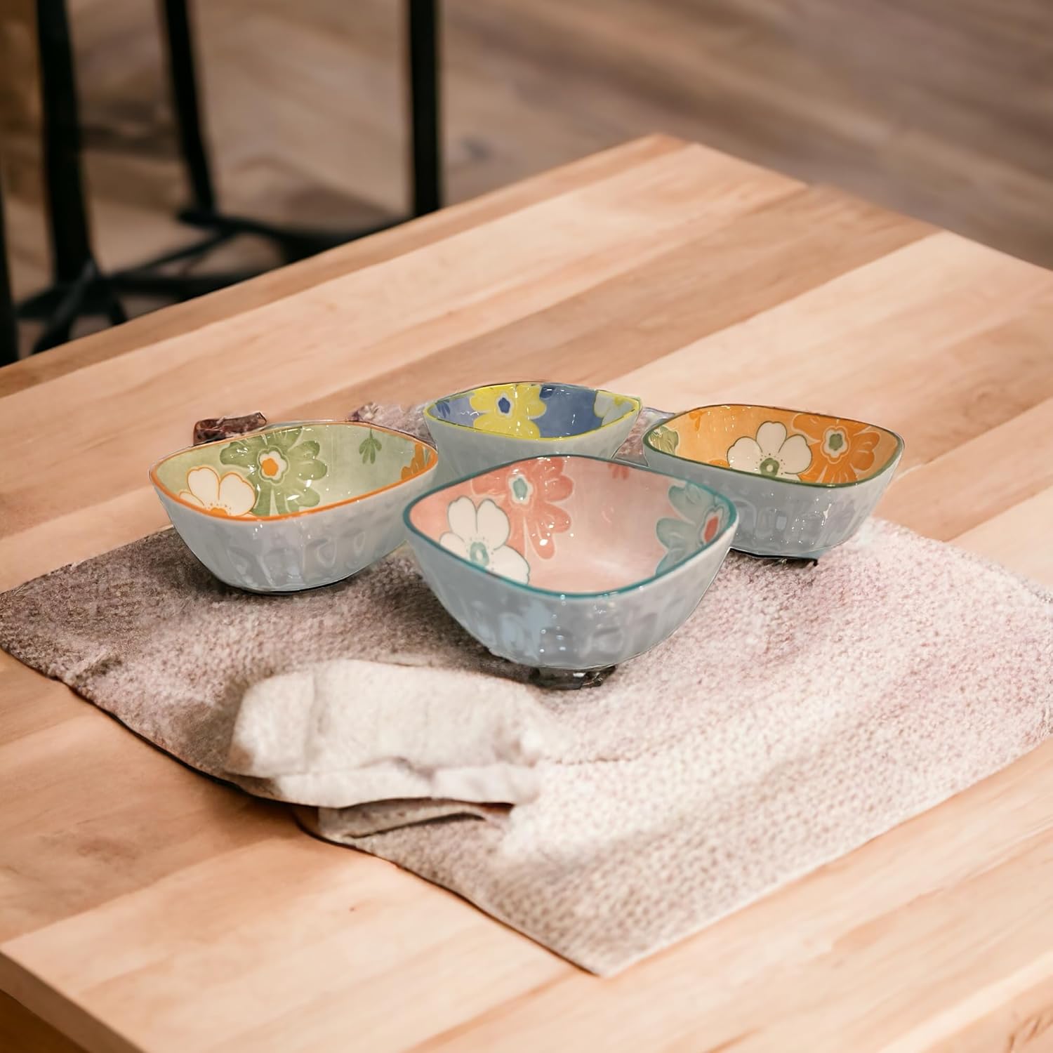 Lemon Tree Multicolor 4-Piece Ceramic Bowl Set – 175ML Each, Small Square Serving Bowls for Dips, Snacks & Desserts – Microwave & Dishwasher Safe