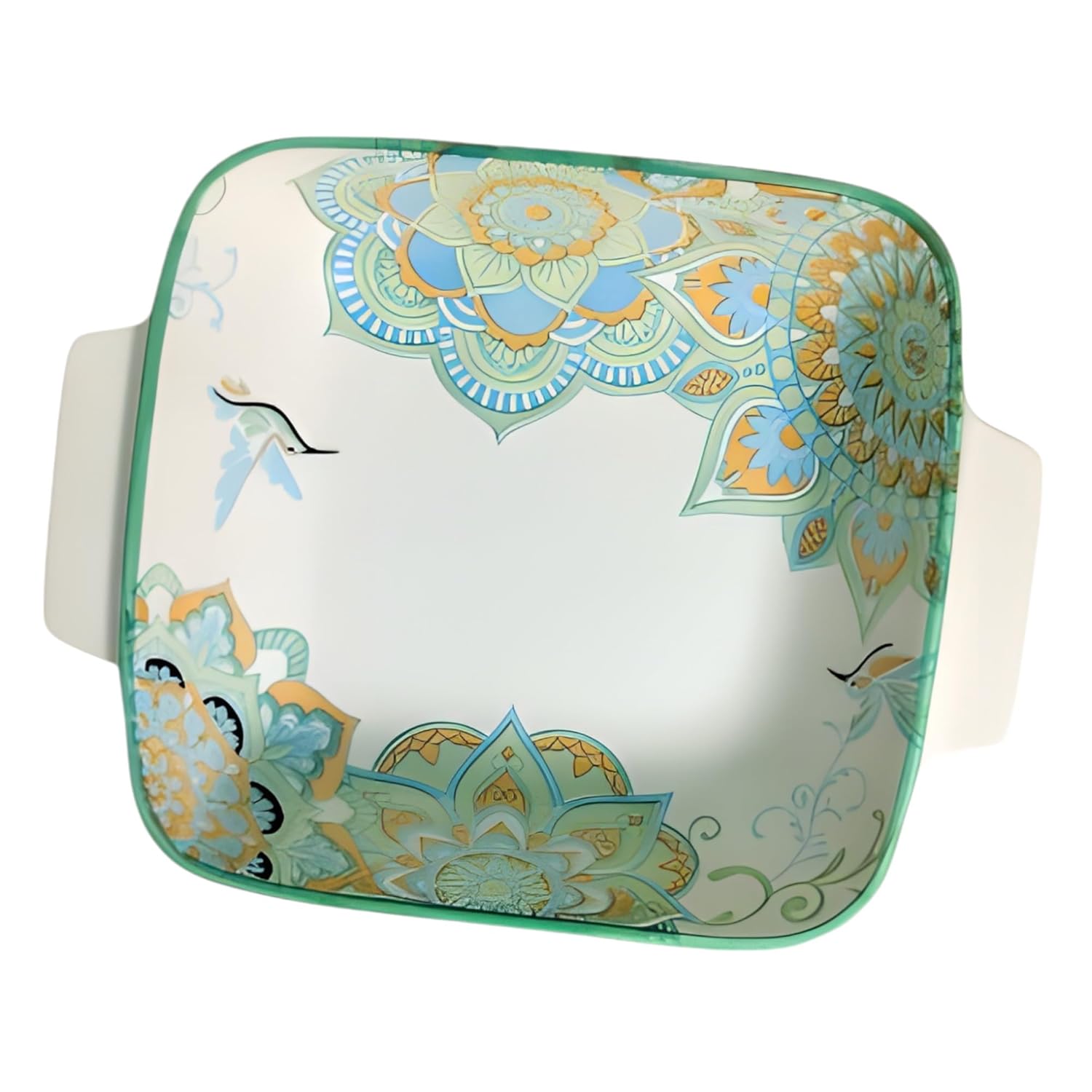 Lemon Tree Blue Ceramic Matte Finish Square Deep Dish Platter with Double Handles – Elegant & Functional Serveware